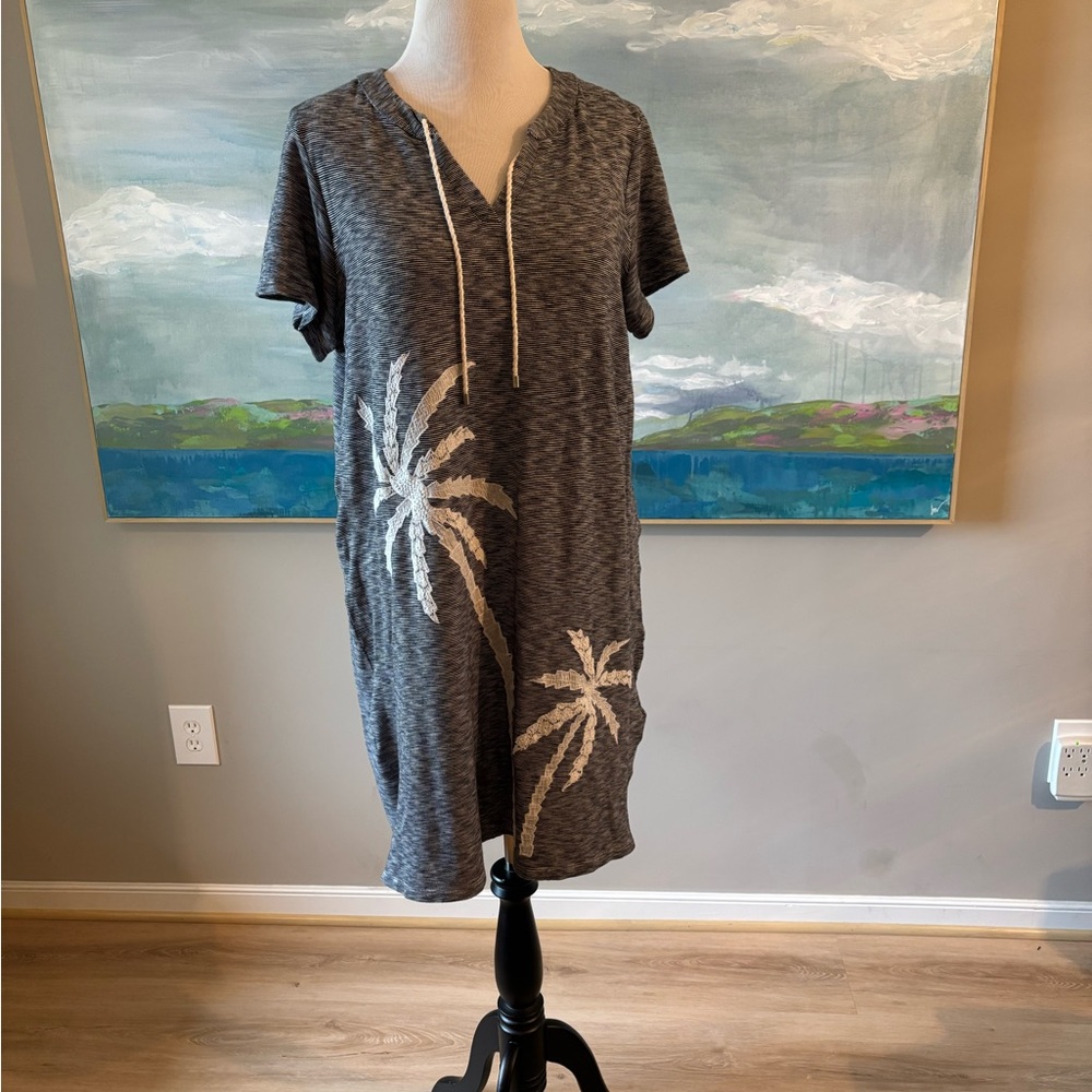 Gray Palm Tree Print Dress Chicos size 2